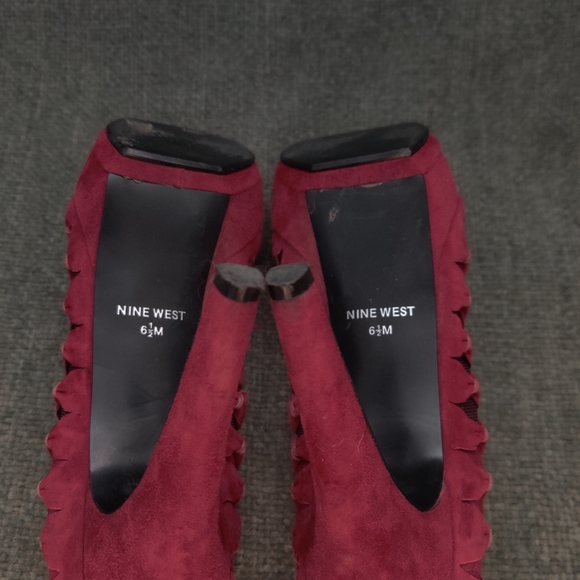 Nine West Red Suede Open Toe Pumps - Picture 3 of 12